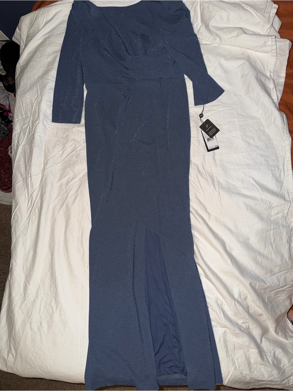 Adrianna Papell Navy Metallic V-Neck Long Sleeve Maxi Dress - Picture 8 of 11